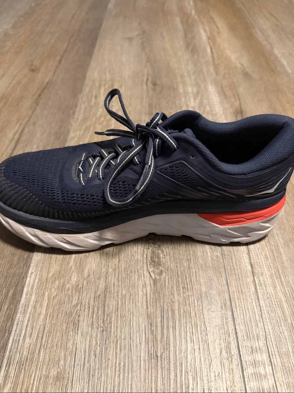 Hoka Bondi 7 Navy Athletic Shoes with Coral Accent